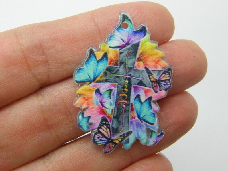 2 Stunningly beautiful Cross faith butterflies pendants acrylic C71