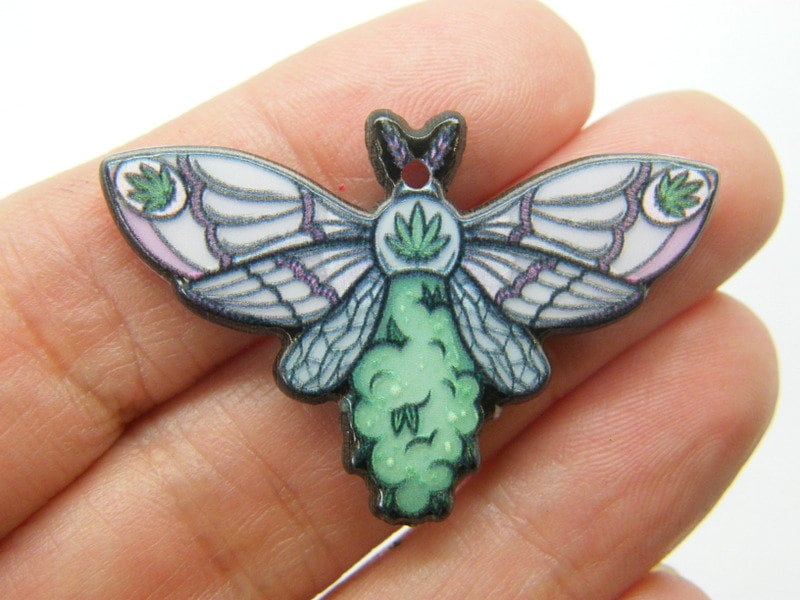 2 Weed moth pendants acrylic L479