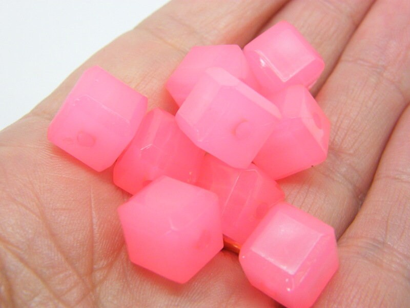 40 Pink imitation jelly beads cube plastic AB789