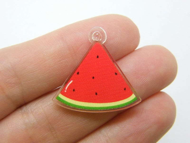 8 Watermelon pendants red yellow green clear acrylic FD576 - SALE 50% OFF