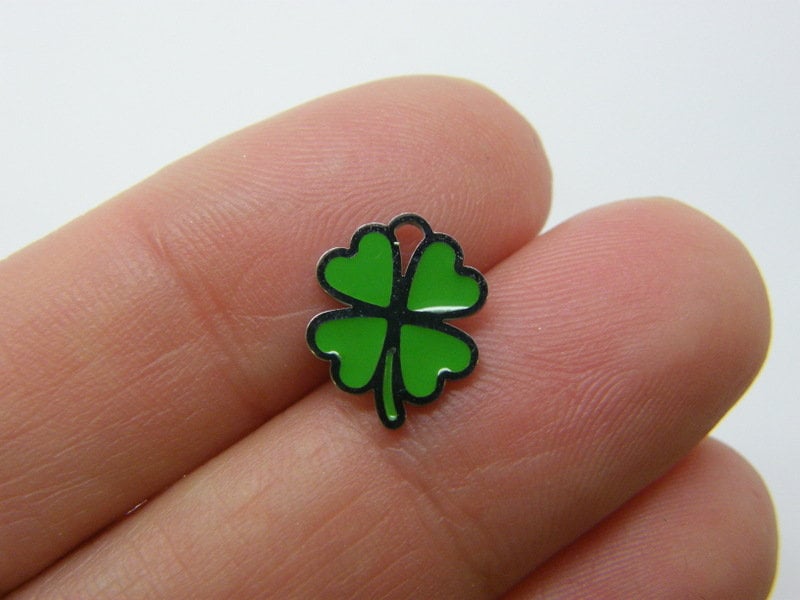 1 Four leaf clover charm silver tone stainless steel L167
