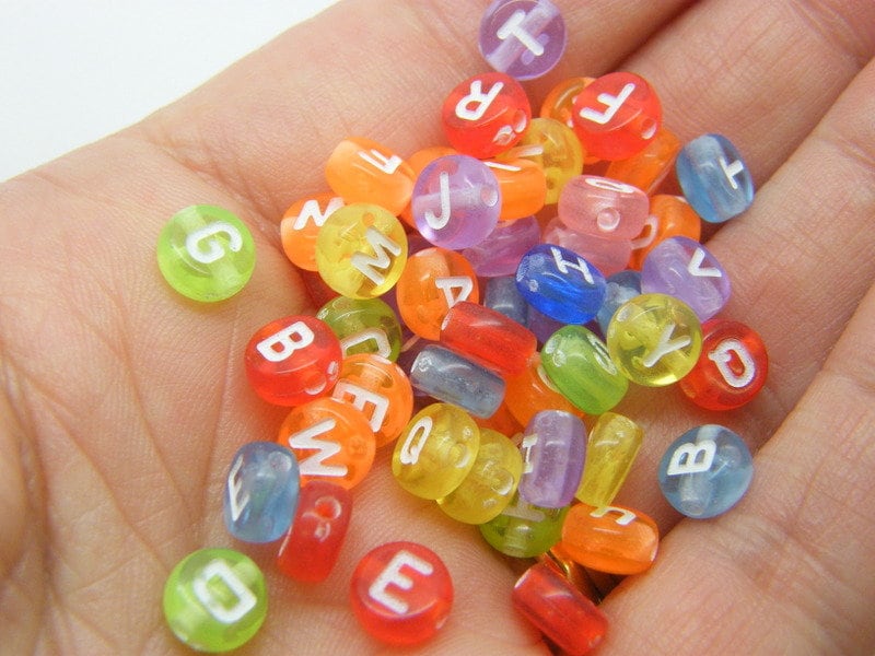 100 Letter alphabet beads RANDOM mixed acrylic AB817  - SALE 50% OFF