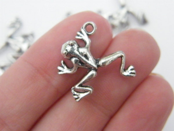 8 Frog charms antique silver tone A64