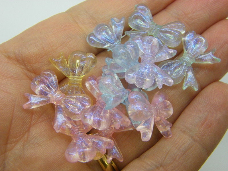 30 Bow beads random glitter transparent acrylic BB641