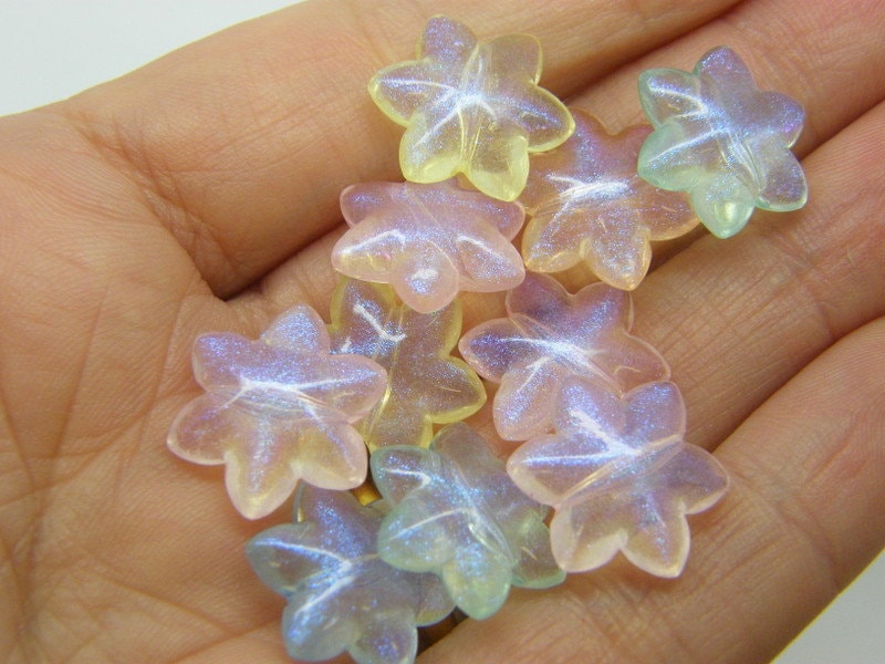 40 Flower beads random glitter transparent acrylic AB846