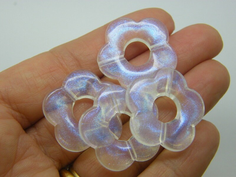 20 Flower frame beads clear glitter transparent acrylic AB844 - SALE 50% OFF