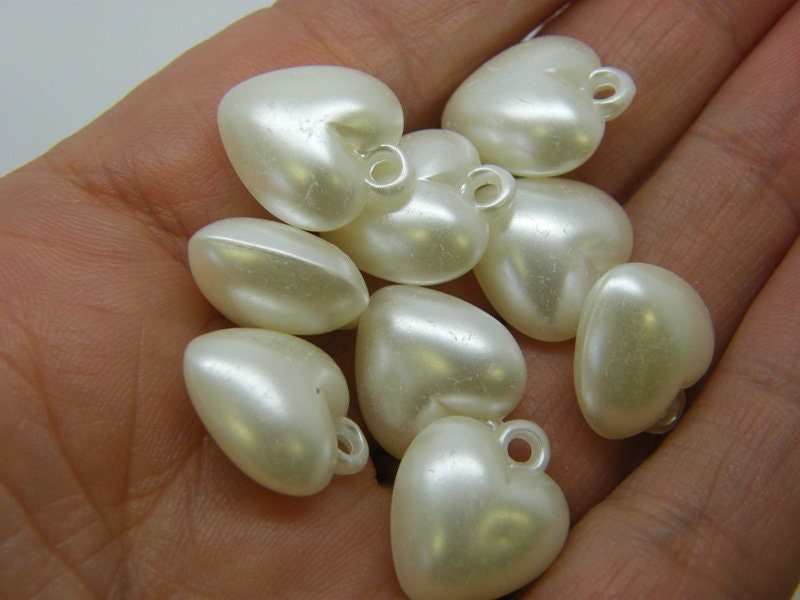 50 Heart charms silvery pearl acrylic H324  - SALE 50% OFF
