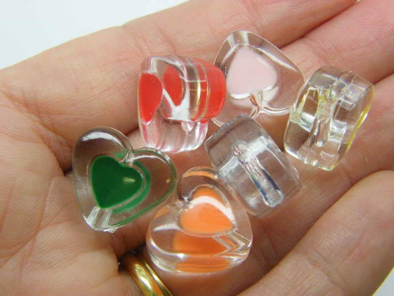 20 Heart beads random mixed transparent acrylic AB822