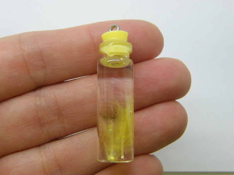 8 Feather in a bottle yellow pendant glass M133