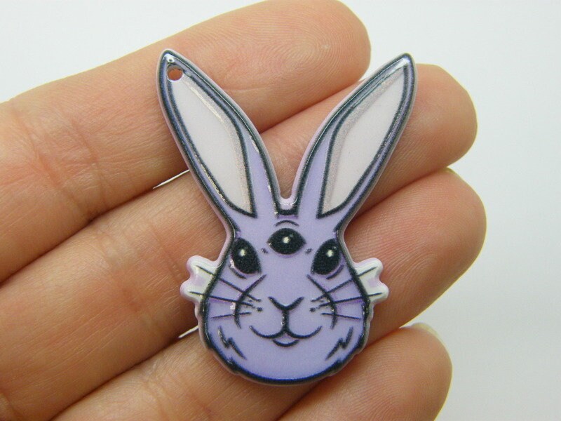 2 Creepy Easter bunny rabbit pendants acrylic P507