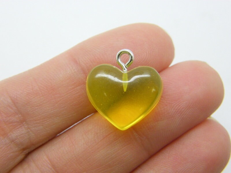10 Heart charms imitation jelly yellow resin H326