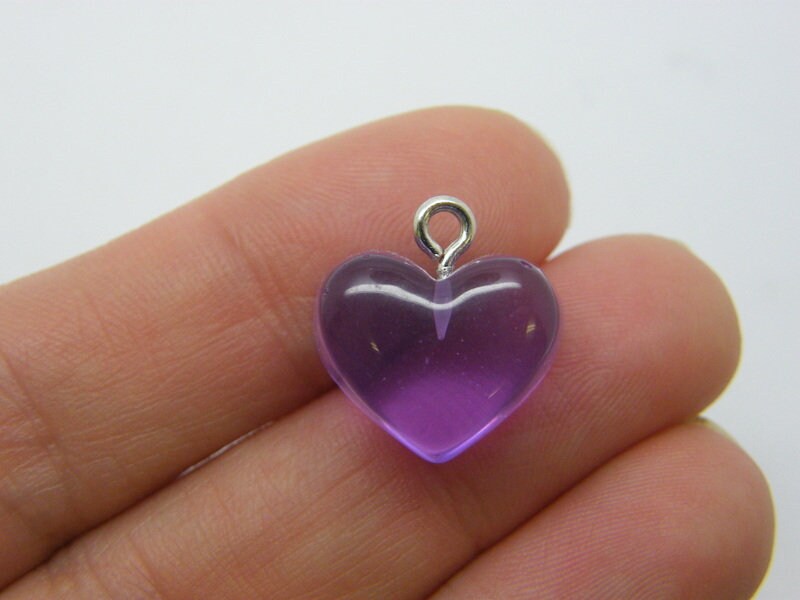 10 Heart charms imitation jelly purple resin H323