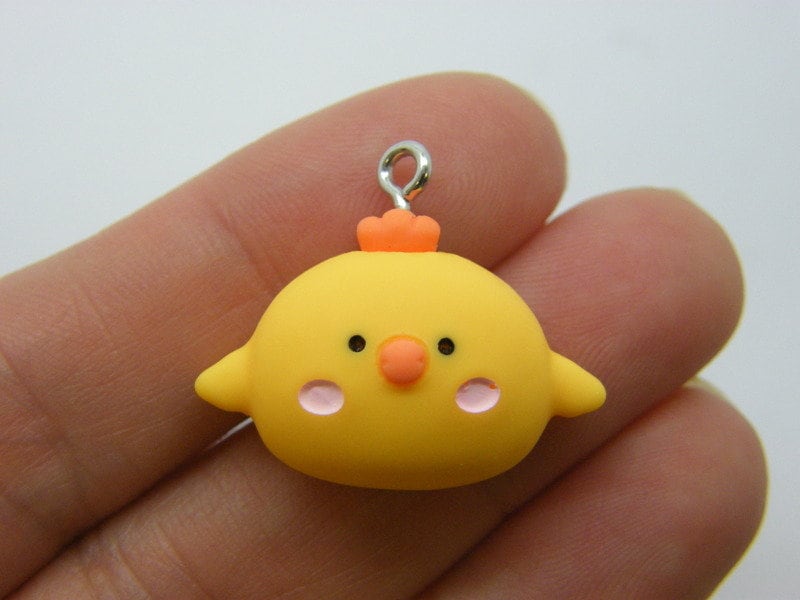 4 Chick chicken charms yellow resin B142