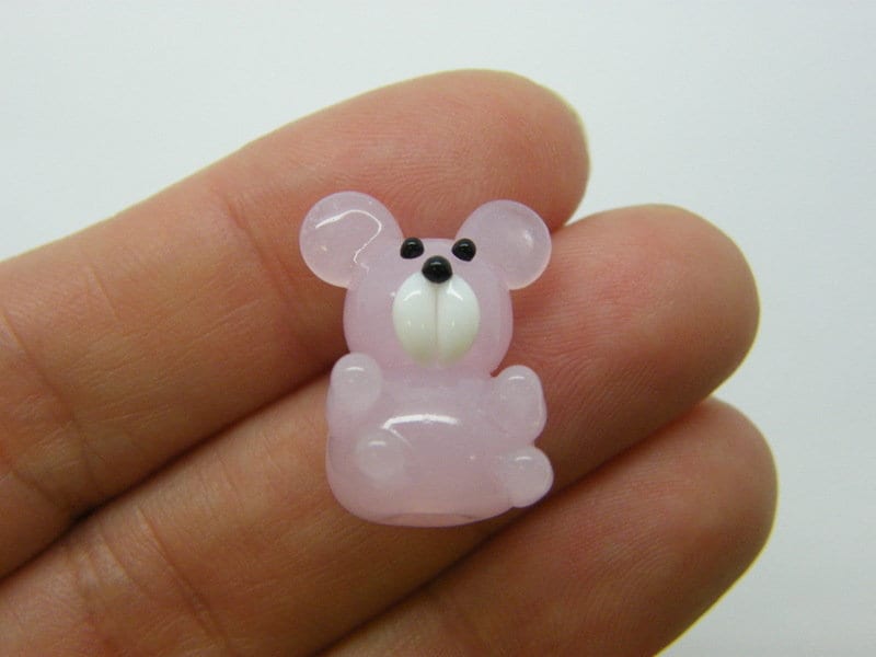 1 Bear bead handmade pink lamp work glass A620