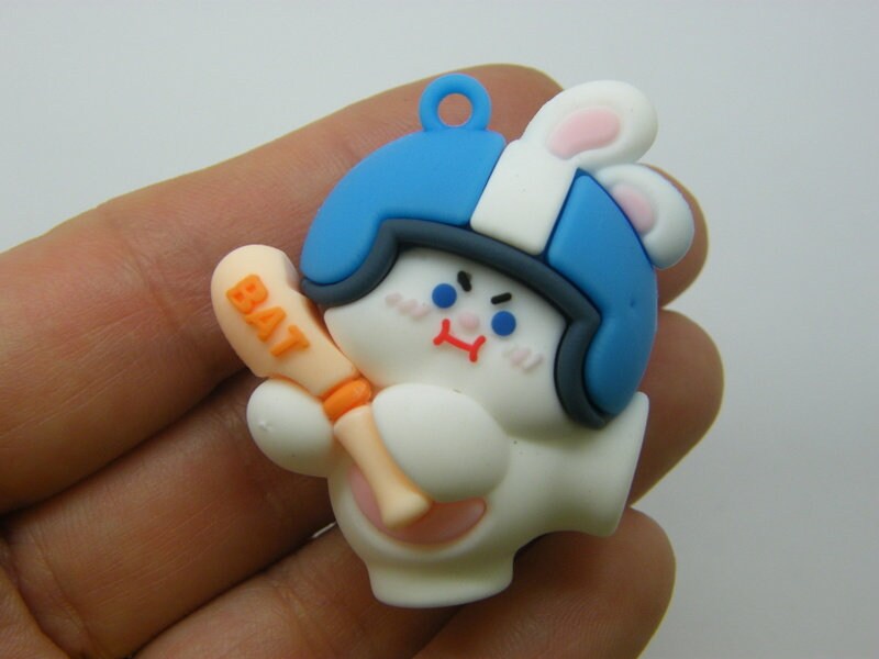 4 Rabbit baseball pendants white PVC plastic SP