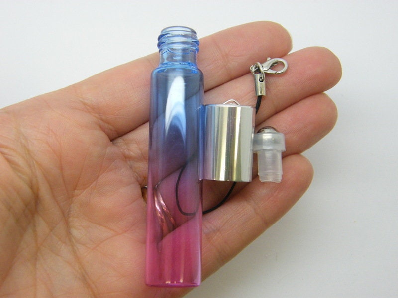 2 Bottle pendants gradient blue pink glass 01E