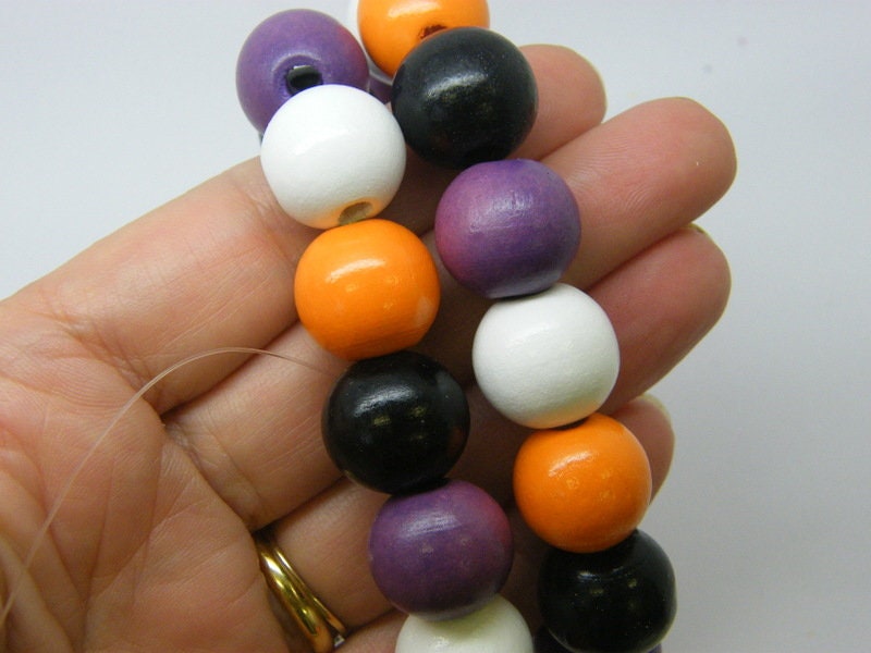 22 Orange purple white dyed wood beads 15mm FS - SALE 50% OFF