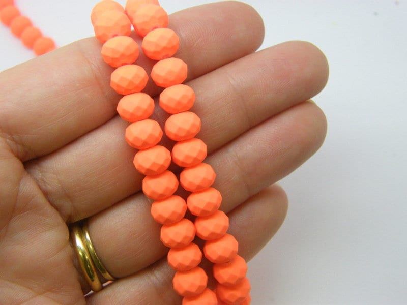 68 Orange neon faceted  rondelle glass beads B250