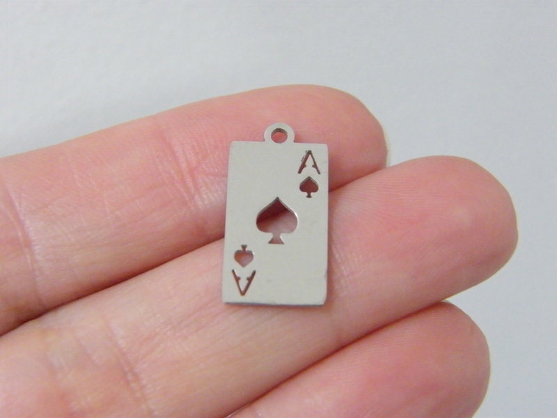 2 Ace of hearts playing card pendants stainless steel P440