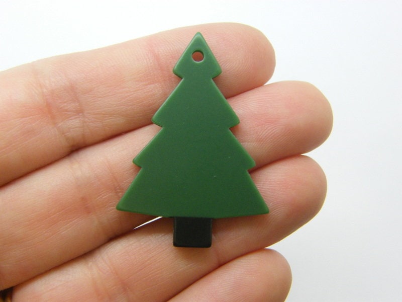 2 Christmas tree pendants green black  acrylic CT195