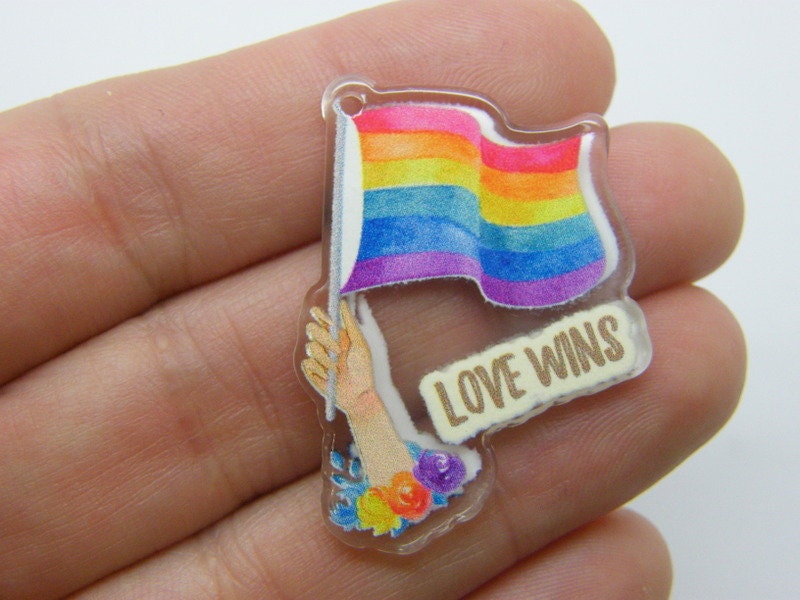 2  Rainbow flag love wins LGBTQ pendants acrylic M151