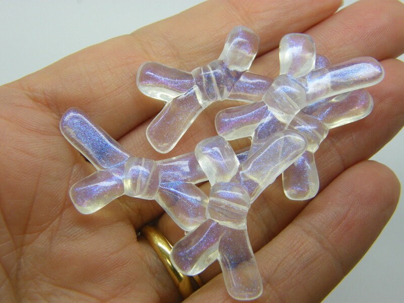 20 Bow beads glitter transparent acrylic CT372