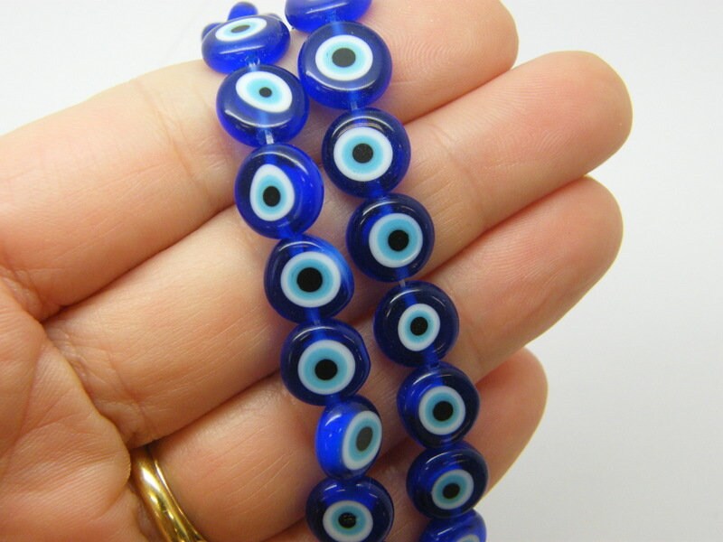 36 Evil eye 9.5mm beads royal blue blue black white lamp work glass B153