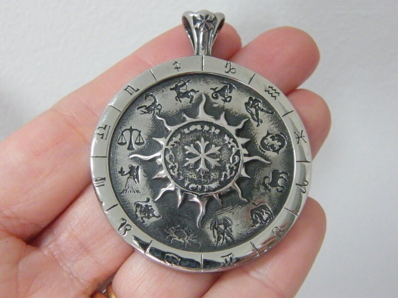 1 Sun Zodiac star runes pendant silver toned stainless steel S216