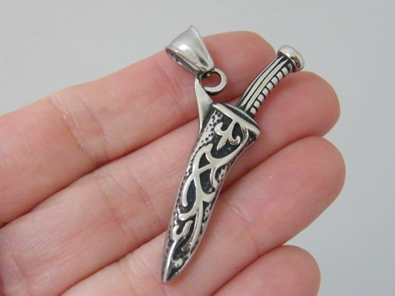 1 Knife sheath pendant silver toned stainless steel SW5
