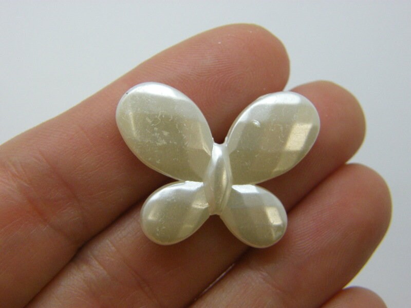 20 Butterfly beads silvery pearl acrylic BB424  - SALE 50% OFF