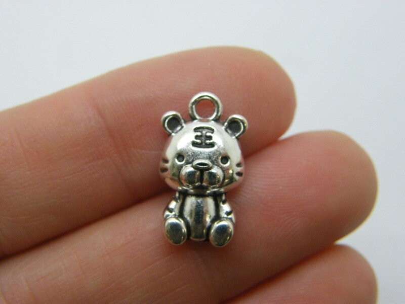 10 Tiger charms antique silver tone A783