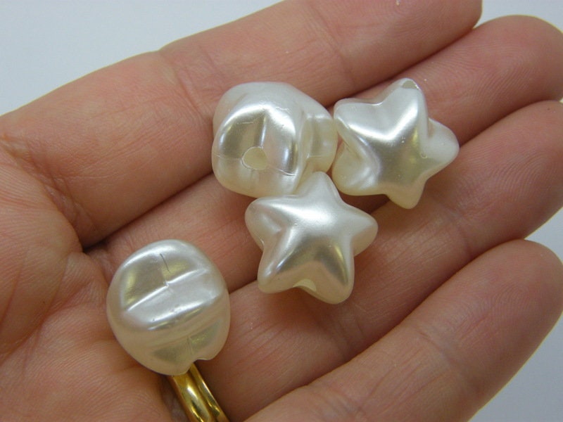 20 Star beads silvery pearl acrylic BB518
