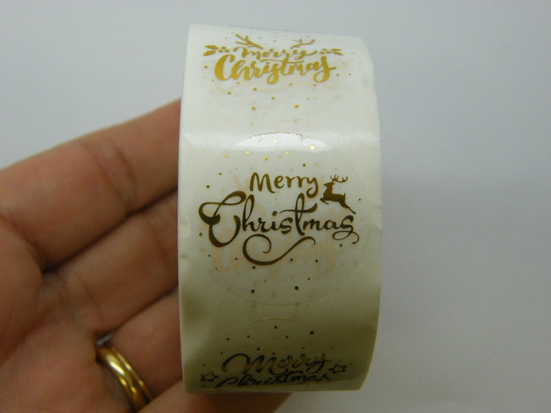 1 Roll 500 Merry Christmas stickers gold 15B