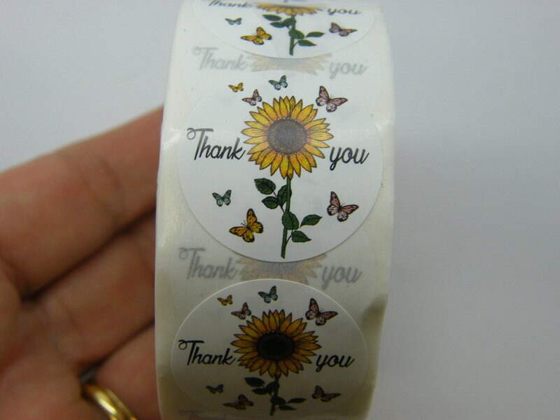 1 Roll thank you sunflower butterflies  500 stickers