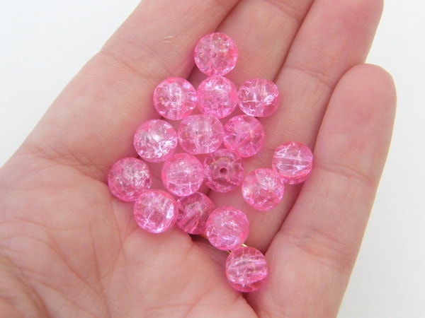 100 Pink crackle glass beads B130