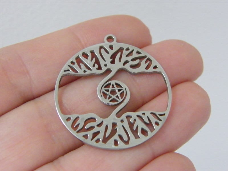 1 Tree pentagram pendant silver stainless steel HC1033
