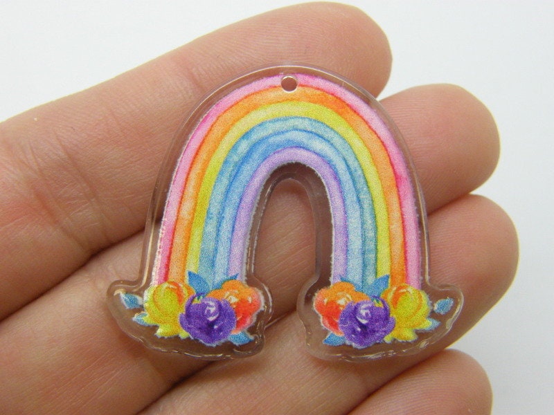2  Rainbow flowers pendants acrylic S402