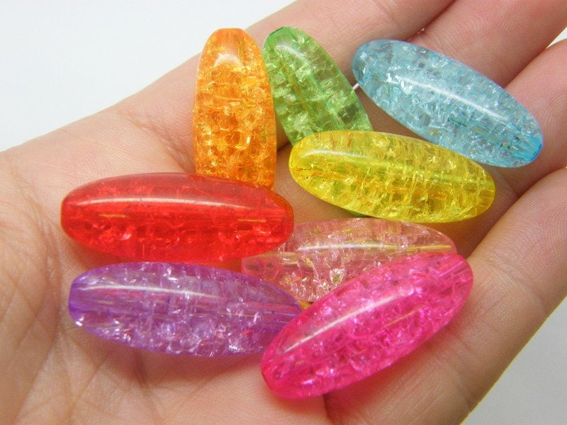 10 Crackle beads  rice acrylic AB744 - SALE 50% OFF