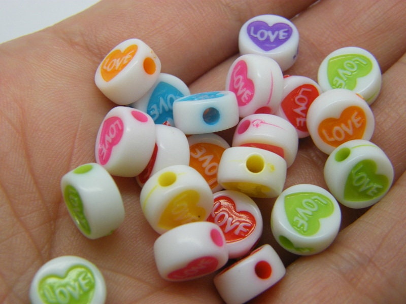 100 Love heart beads random mixed white acrylic AB747 - SALE 50% OFF