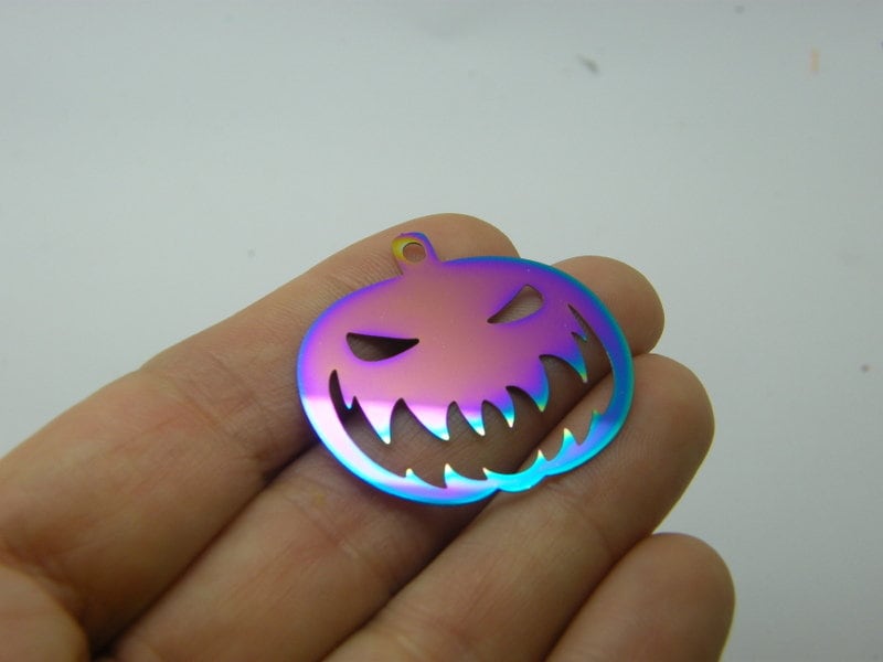 2  Pumpkin Jack o lantern cut out charms multi colour stainless steel HC501