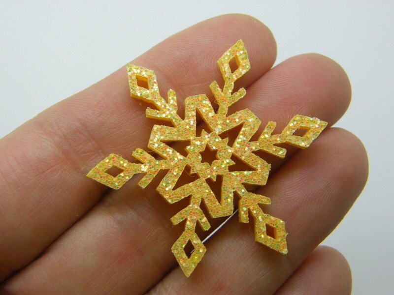 10 Snowflake embellishment yellow glitter material A06