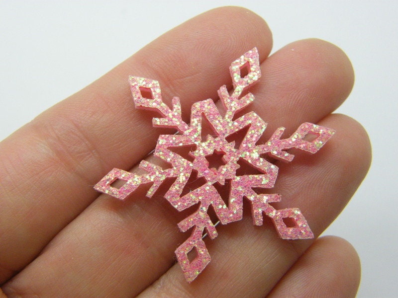 10 Snowflake embellishment pink glitter material A07