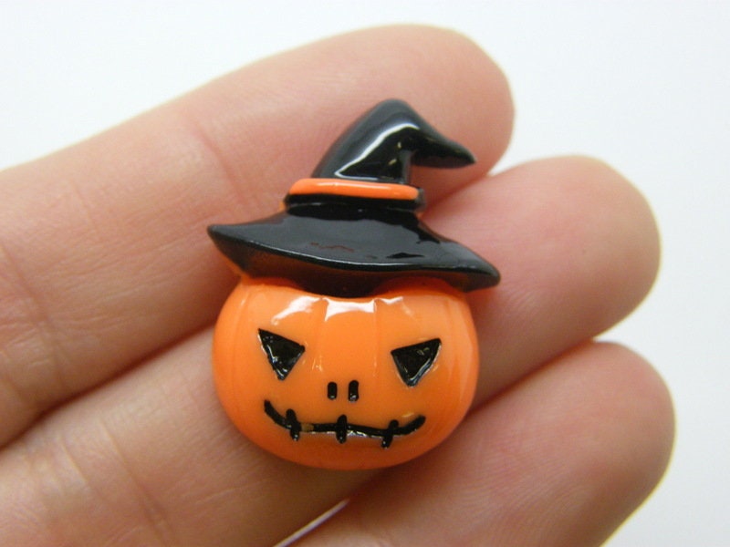 6 Pumpkin Jack o' lantern Halloween embellishment cabochon resin HC859