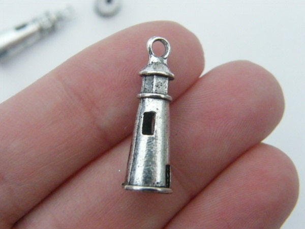 BULK 50 Lighthouse pendants antique silver tone FF637