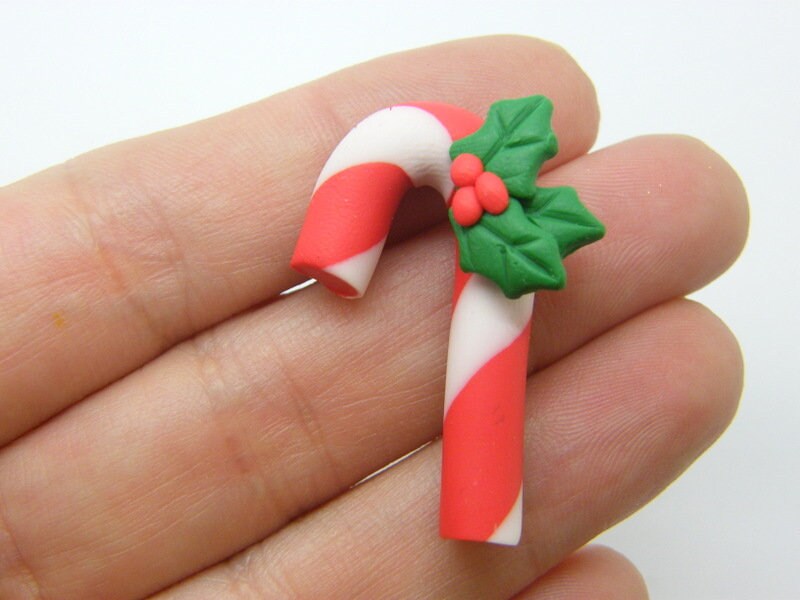 8 Candy cane Christmas miniature embellishments polymer clay CT39