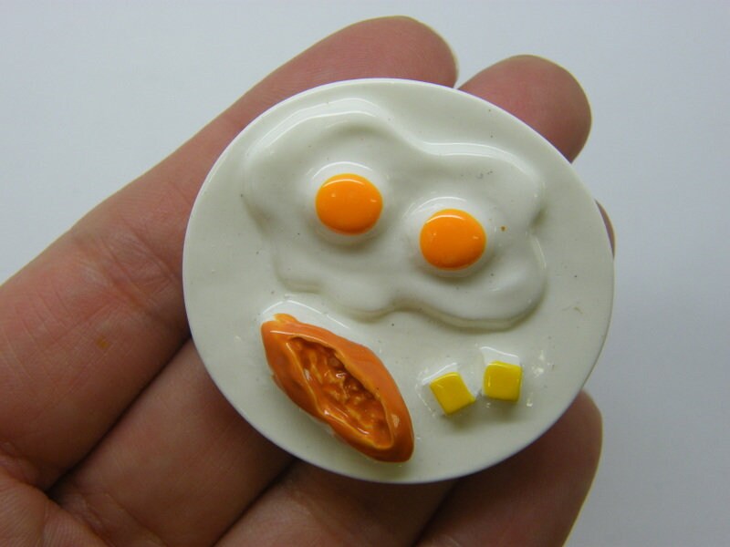2 Fried egg plate miniature embellishments  resin FD15