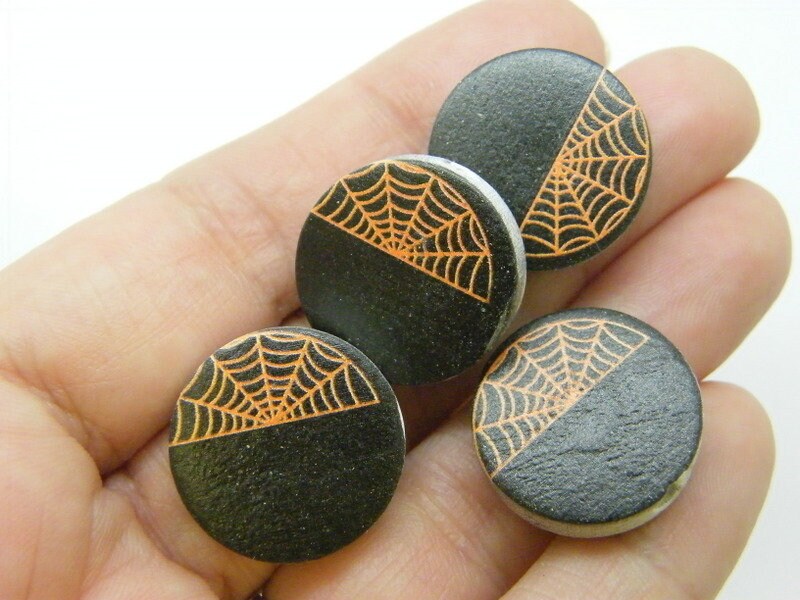 8 Spiderweb cobweb beads black orange white wood HC - SALE 50% OFF