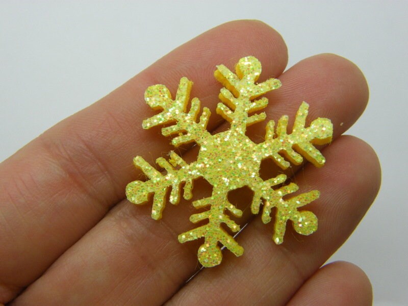 10 Snowflake embellishment yellow glitter material B02