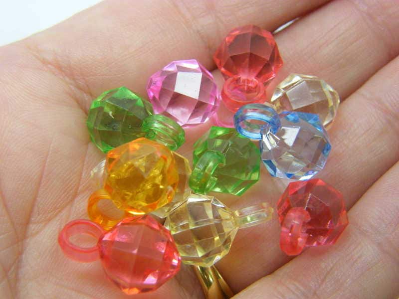 100 Faceted round charms random mixed transparent acrylic M313