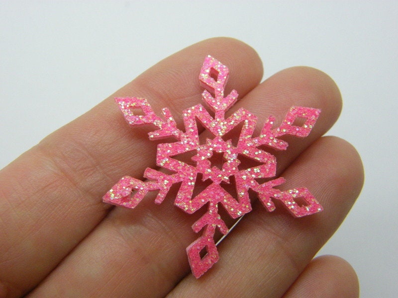10 Snowflake embellishment pink glitter material A04